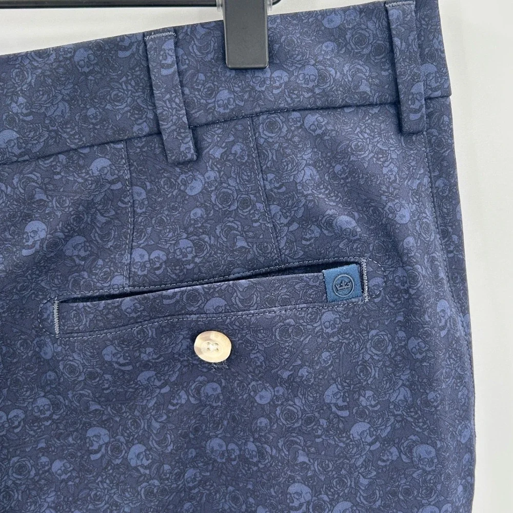 Peter Millar‎ Mens Navy Blue Skull Rose Print Performance Golf Shorts Size 36